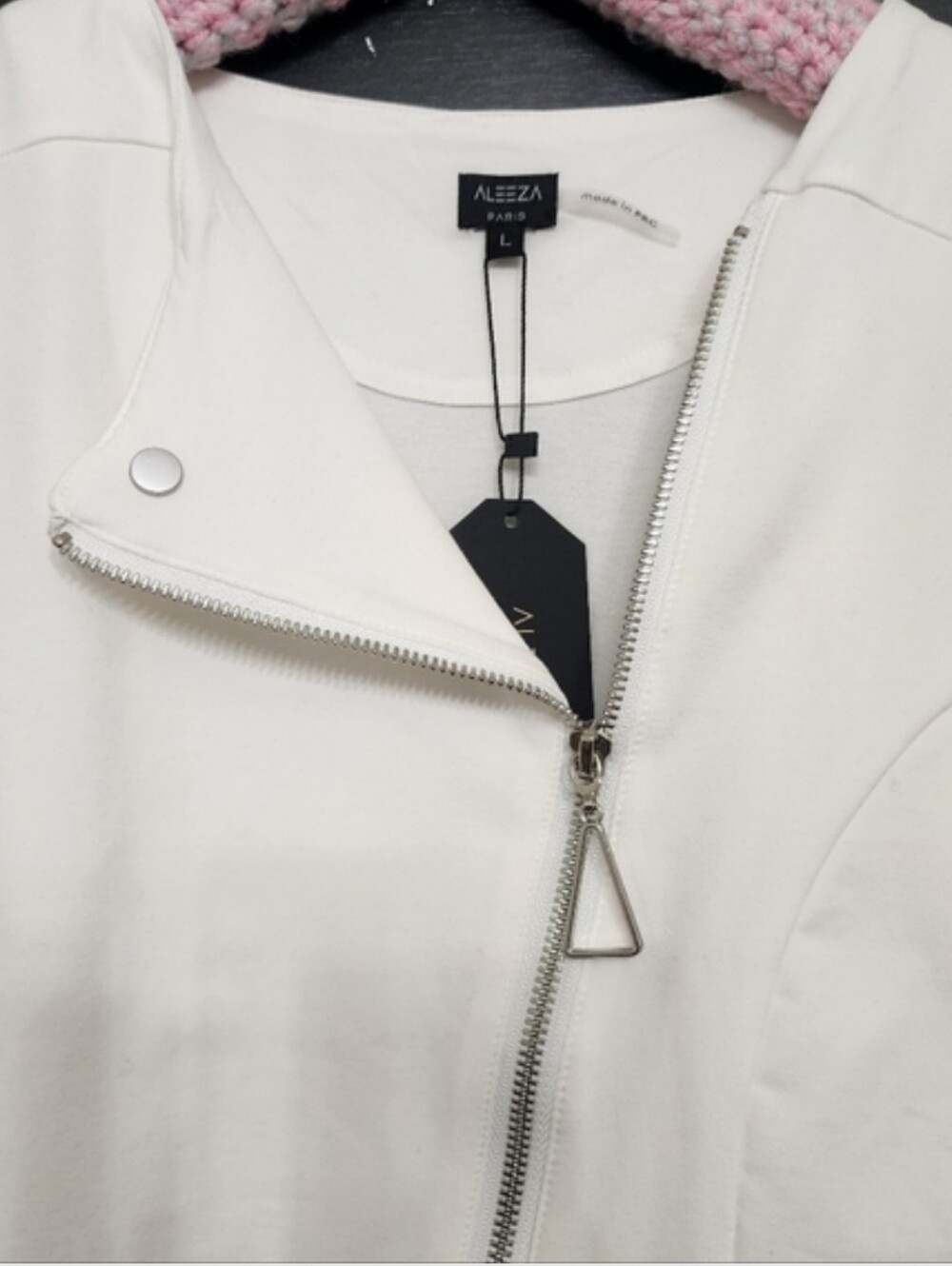 Aleeza Paris Naomi Stretch Ivory White Biker Jacket Top Moto Crop Large NWT - Picture 8 of 12